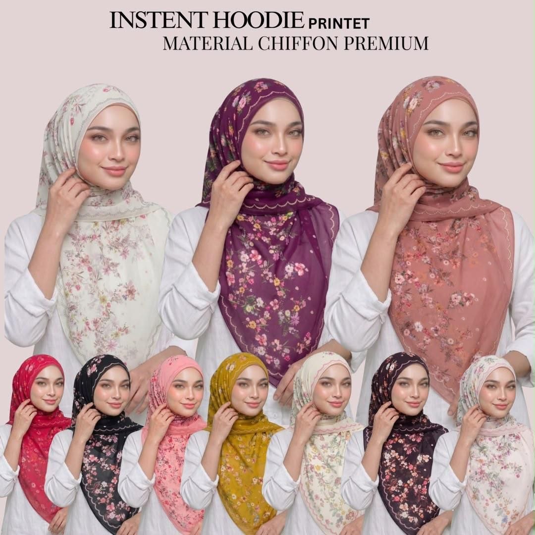 SHAWL HOODIE PRINTED CHIFFON PREMIUM