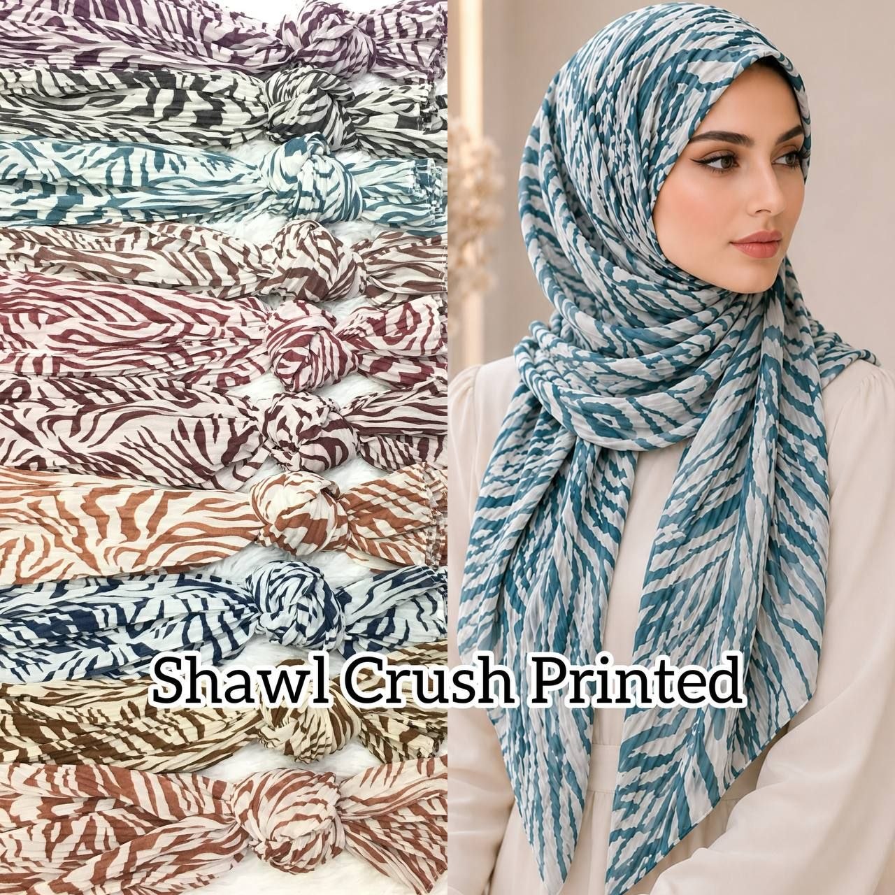 SHAWL CRUSH @PLEATED CHIFFON PRINTED