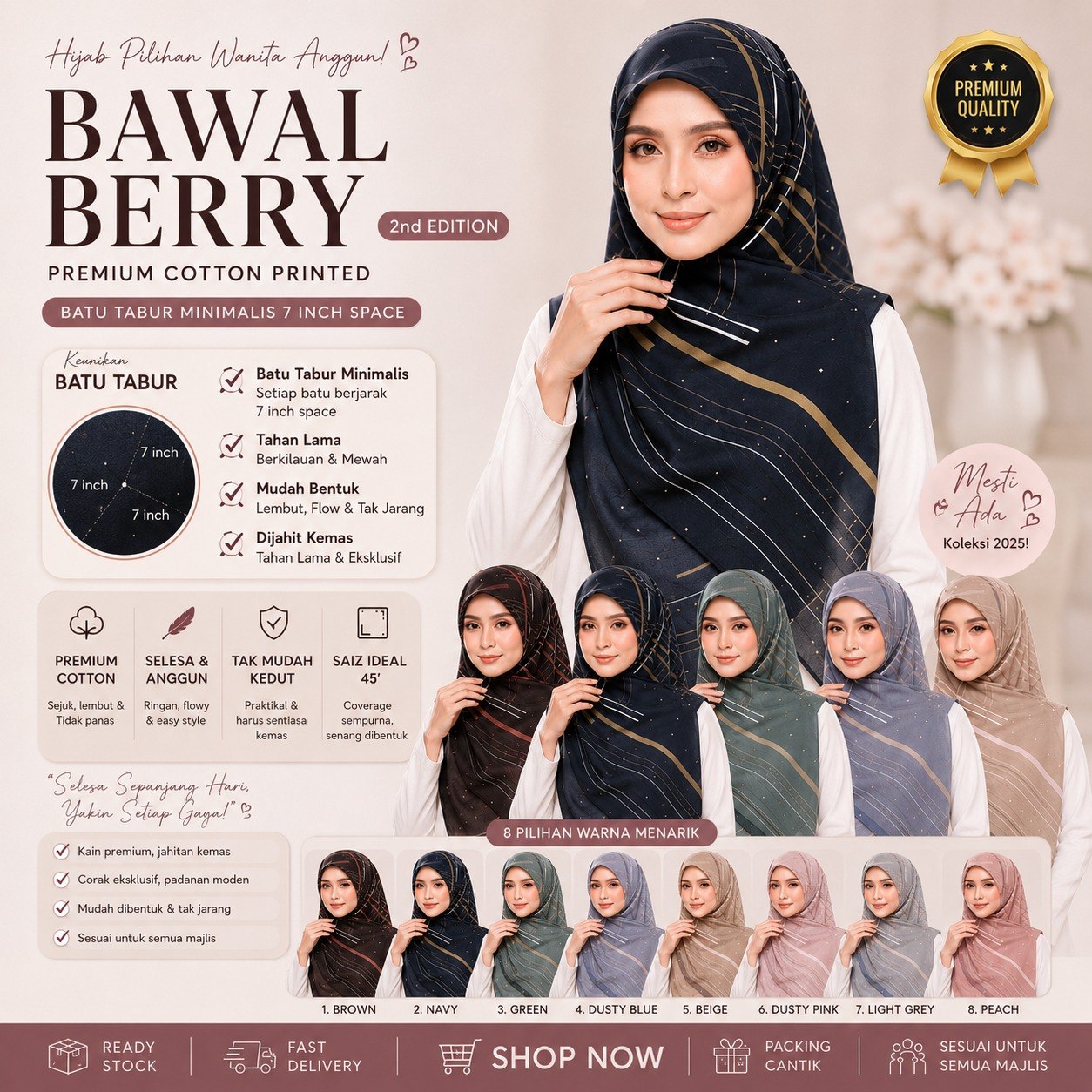 BAWAL BERRY PREMIUM COTTON DIAMOND TABUR                                                  BIDANG 45                                         
