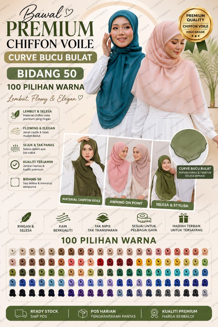 BAWAL BUCU BULAT                                                                                                    MATERIAL CHIFFON VOILE  